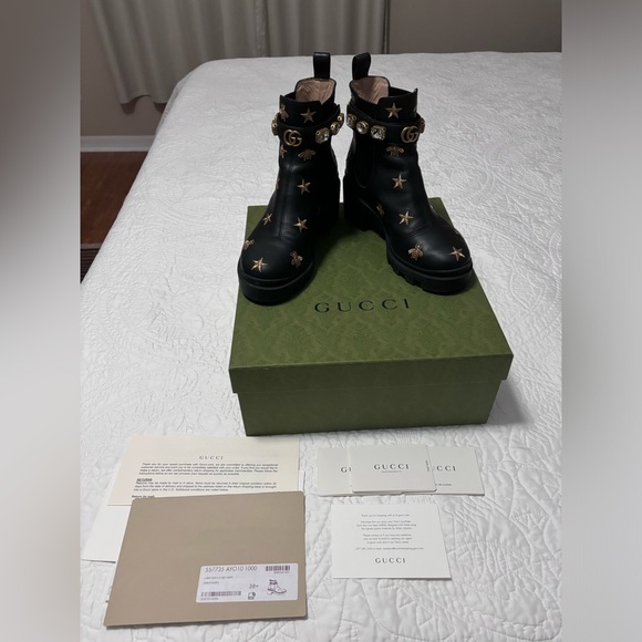 Gucci Bee and Star Embroidered Leather Boots (Size 38.5) - Picture 11 of 14